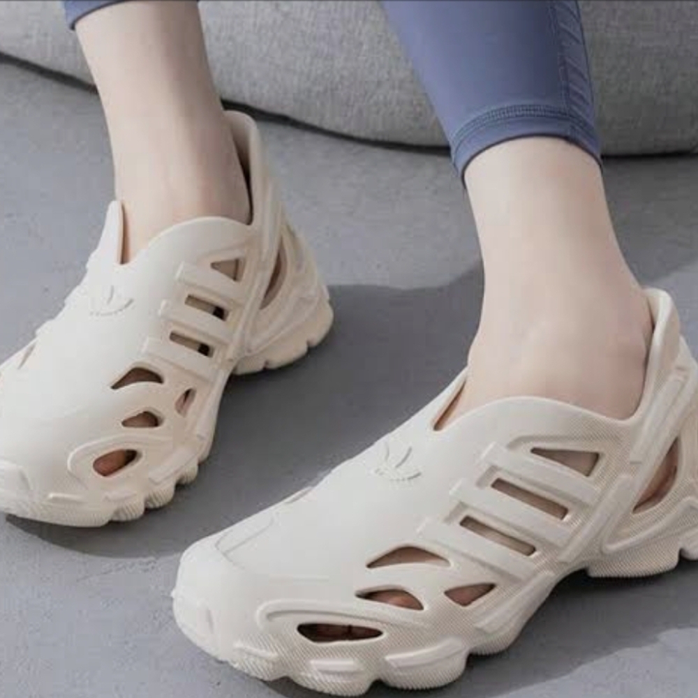 Adidas Cream Mules with Modern Cutout Design
